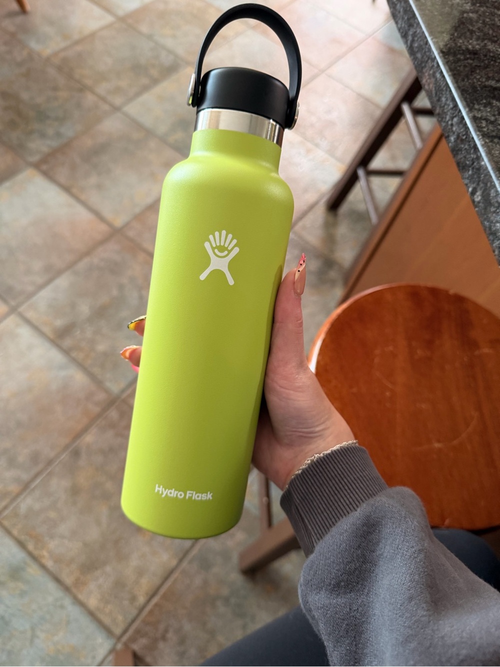 Hydro Flask Lime Green Insulated Bottle with Black Loop Lid